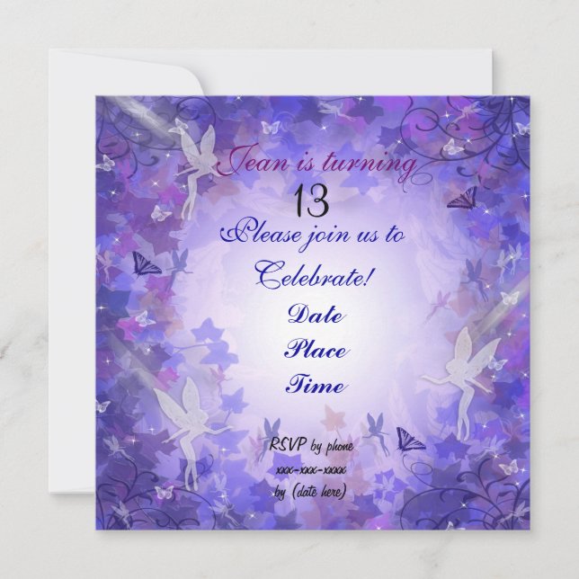 Invitation de fête du 13e anniversaire Fairy viole (Devant)