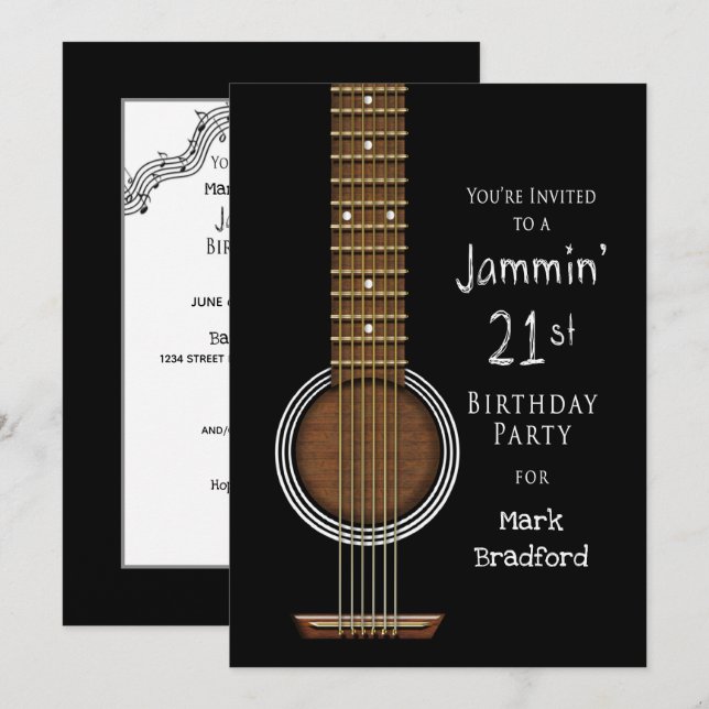 Invitation de fête du 21e anniversaire, guitare ac (Devant / Derrière)