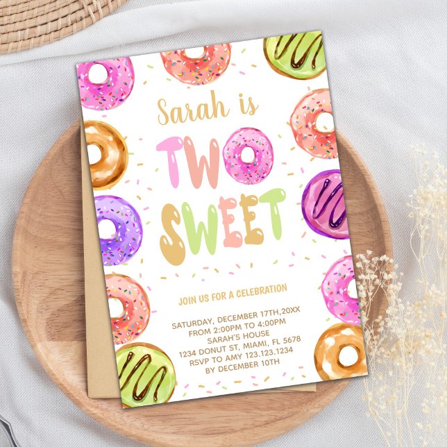 Invitation de fête du 2e anniversaire pour filles (Two Sweet Donut Birthday Invitations)