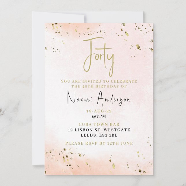 Invitation de fête du 40e anniversaire rose (Devant)
