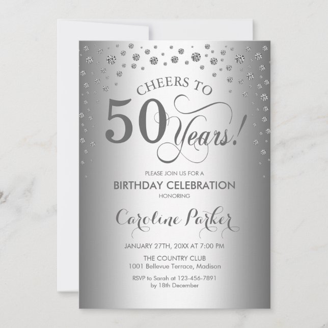 Invitation de fête du 50e anniversaire - Argent (Devant)