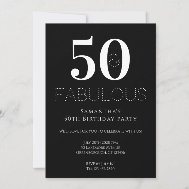 Invitation de fête du 50e anniversaire Noir et bla (Devant)