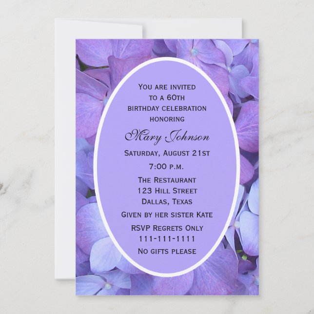 Invitation de fête du 60e anniversaire Hydrangea (Devant)