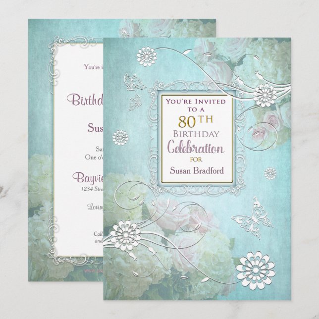 Invitation de fête du 80e anniversaire, élégants P (Devant / Derrière)