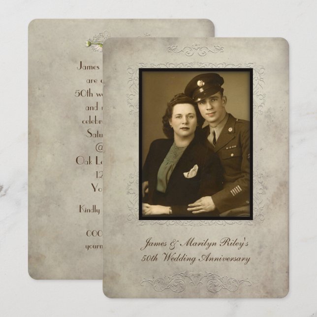 Invitation de fête du mariage vintage (Devant / Derrière)