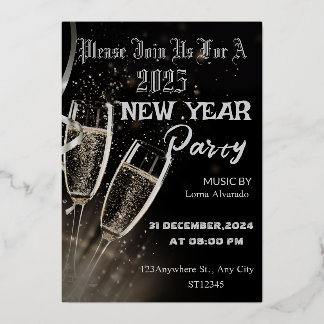 Invitation de fête du Nouvel An Moderne Noir et Be