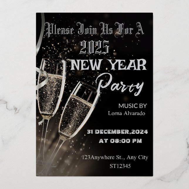 Invitation de fête du Nouvel An Moderne Noir et Be (Recto)