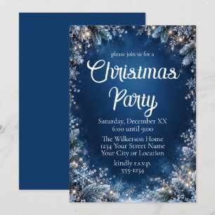 Invitation de fête élégante Bleu Argent Noël Pays