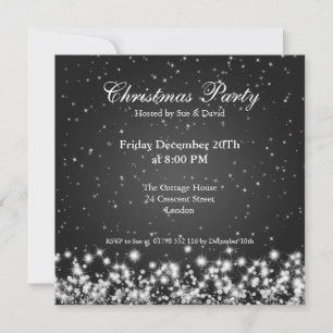 Invitation de fête élégante et scintillante noire 