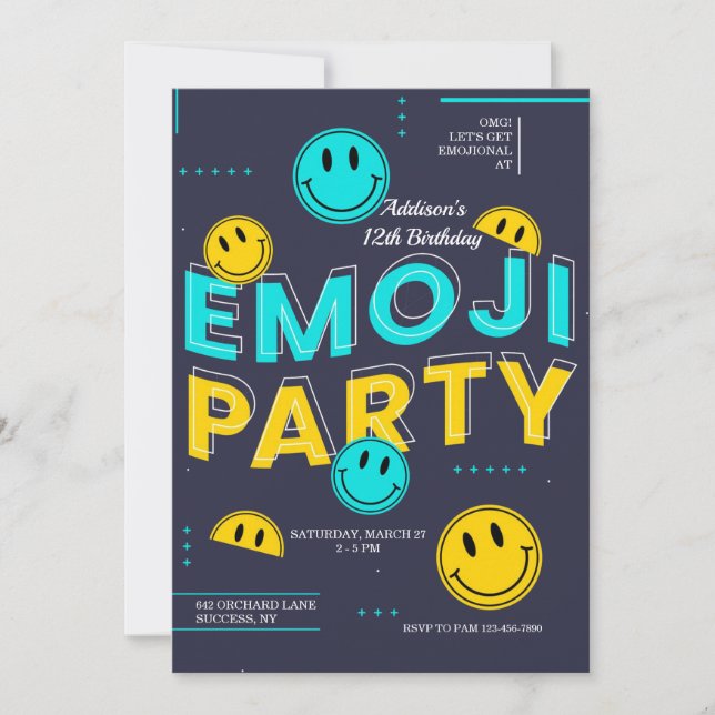Invitation de fête Emoji (Devant)