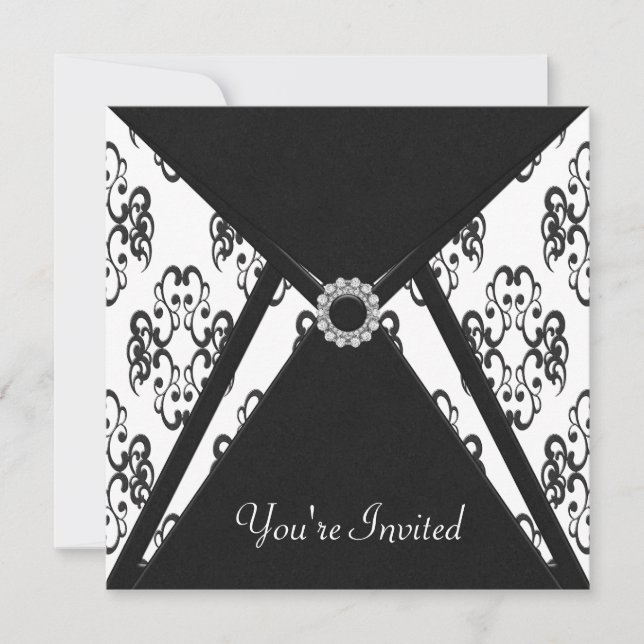 Invitation de fête en damas noir pour toutes occas (Devant)