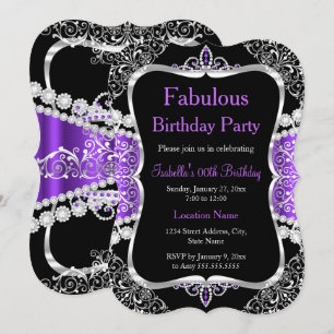 Invitation de fête fabuleuse violet argent noir