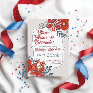 Invitation de fête florale moderne du quatre juill