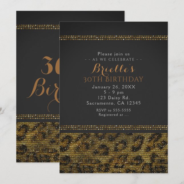 Invitation de fête glamour à paillettes scintillan (Devant / Derrière)
