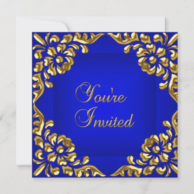 Invitation de fête Gold Royal Blue Toutes les occa (Devant)