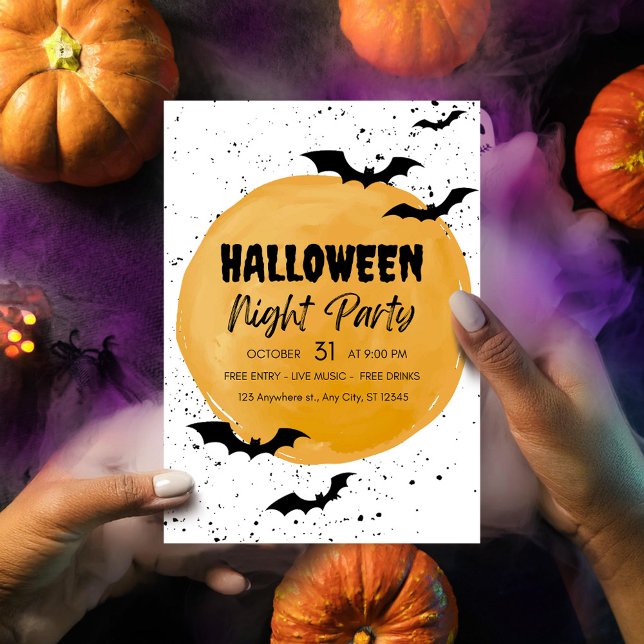 Invitation de fête Halloween modifiable Bats noirs (black halloween bats night party invate orange creepy scary pumpkins)