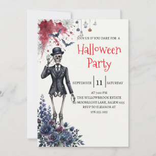 Invitation de fête Halloween squelette de dame got