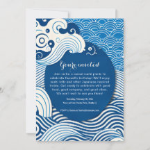 Invitation de fête inspirée des vagues bleues japo
