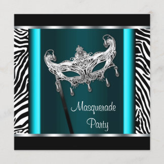 Invitation de fête masquée zèbre bleu sarcelle Cha