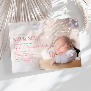 Invitation de fête moderne Sip And See avec photo