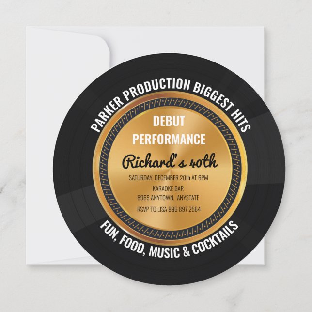 Invitation de fête musicale amusante | Disque musi (Devant)