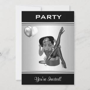 Invitation de fête Noir & Blanc Style Pin-Up Girl 