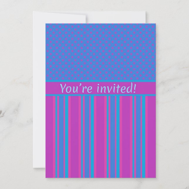 Invitation de fête personnalisée Magenta Blue Polk (Devant)