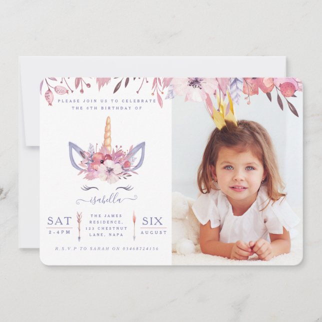 Invitation de fête photo à l'aquarelle avec visage (Devant)