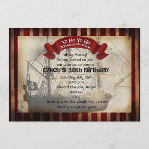 Invitation de fête Pirate Ship Grungy Grunge