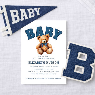Invitation de fête prénatale Ourson Varsity Preppy
