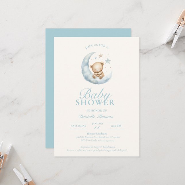 Invitation de fête prénatale pour bébé garçon à l' (Devant/Arrière en situation)