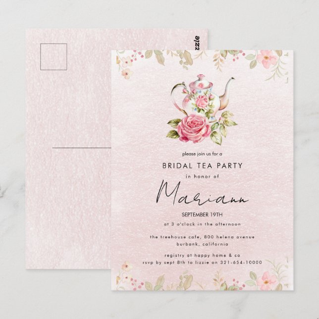Invitation de fête prénuptiale pour un thé dans le (Devant / Derrière)