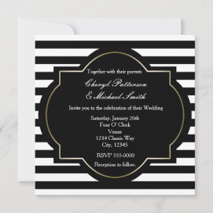 Invitation de fête rayée classe noire, blanche et 