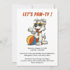 Invitation de fête rétro de plage pour chiens – De