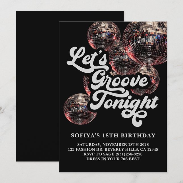 Invitation de fête rétro disco boule années 70 Gro (Devant / Derrière)