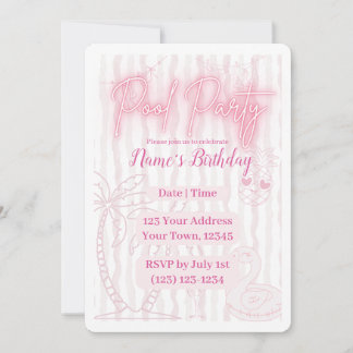 Invitation de fête rétro rose pour une soirée pisc
