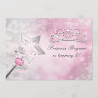 Invitation de fête rose argentée avec baguette et 