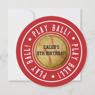 Invitation de fête rouge Vintage Baseball JOUER BA