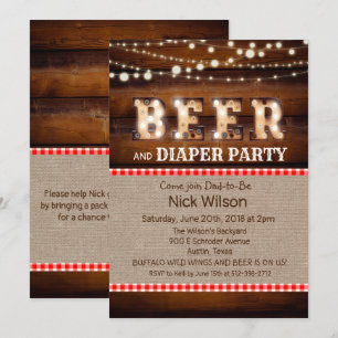 Invitation de fête rustique bière et couche