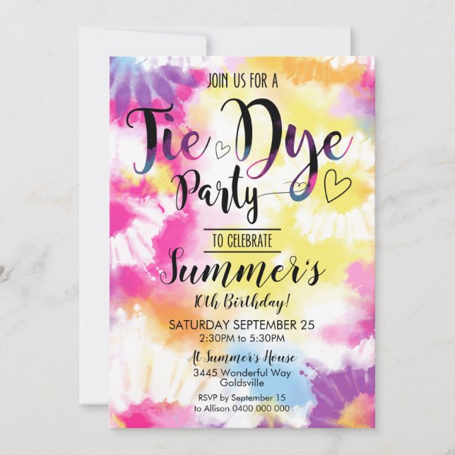 Invitation de fête Tie Dye Hippy Tie Dye (Devant)