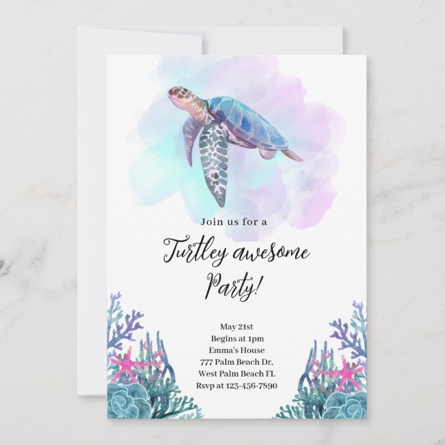 Invitation de fête totalement géniale de Tortue (Devant)