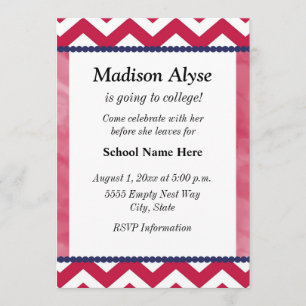 Invitation de fête Trunk Rouge Blanc Navy  Chevron