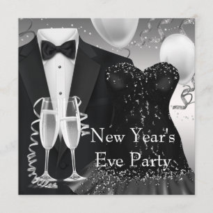 Invitation de fête Tuxedo Champagne Confetti Black