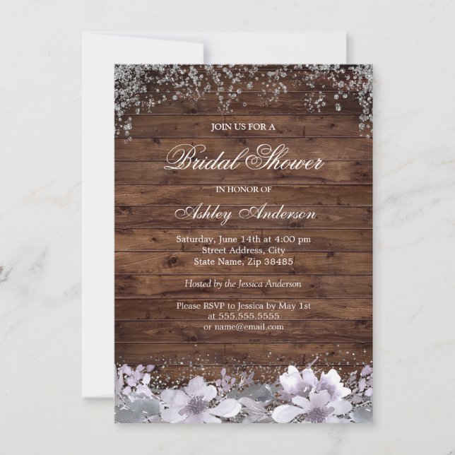 Invitation de Fêtes des mariées florales en bois r (Devant)
