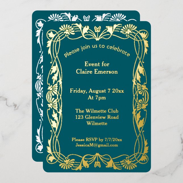 Invitation de feuille de cadre floral Art nouveau (Recto/Verso)