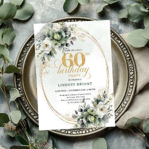 Invitation de feuille verte et blanche pour 60e an
