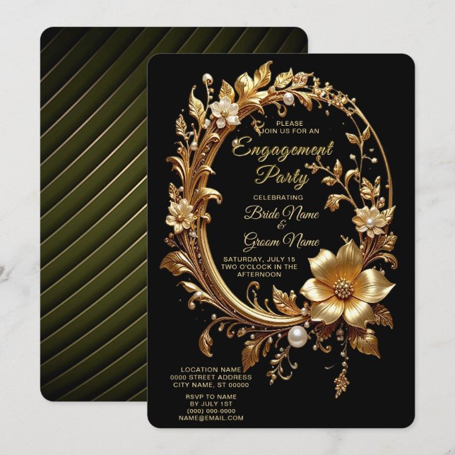 Invitation de fiançailles à cadre orné de fleurs d (Devant / Derrière)