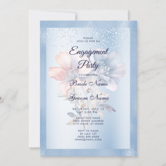 Invitation de fiançailles aux fleurs roses bleues