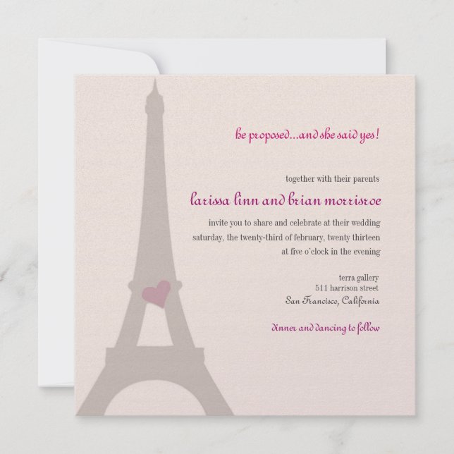 Invitation de fiançailles de Tour Eiffel de Paris (Devant)