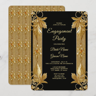 Invitation de Fiançailles Floral Ornate Or